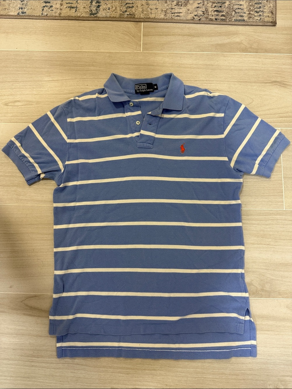 Polo by Ralph Lauren Light Blue & White Striped Polo with Orange Pony